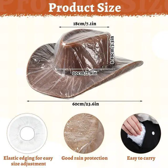 Alt view image 2 of 7 - Cowboy Hat Cover, 4 Pcs Waterproof Plastic Cowboy Hat Protector Travel Hat Rain Covers for Storage Dust Unisex Clear