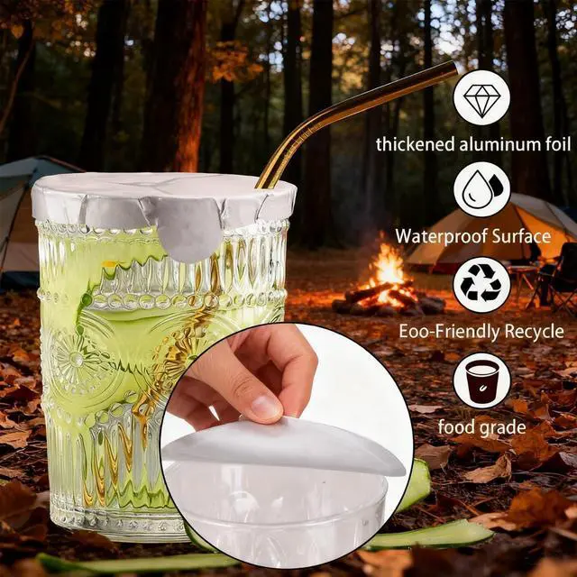 Alt view image 3 of 7 - Drink Protective Cap 50 Pack, drink covers for alcohol protection, Keeps Unwanted Items From Getting Into Drink Cups, Universal Cup Lid for Fits Most Cup Sizes (water droplets, 50)