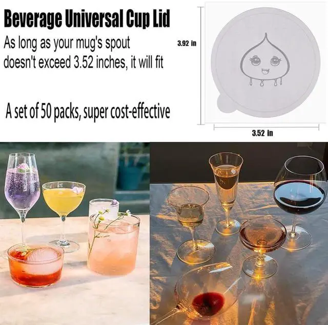 Alt view image 7 of 7 - Drink Protective Cap 50 Pack, drink covers for alcohol protection, Keeps Unwanted Items From Getting Into Drink Cups, Universal Cup Lid for Fits Most Cup Sizes (water droplets, 50)