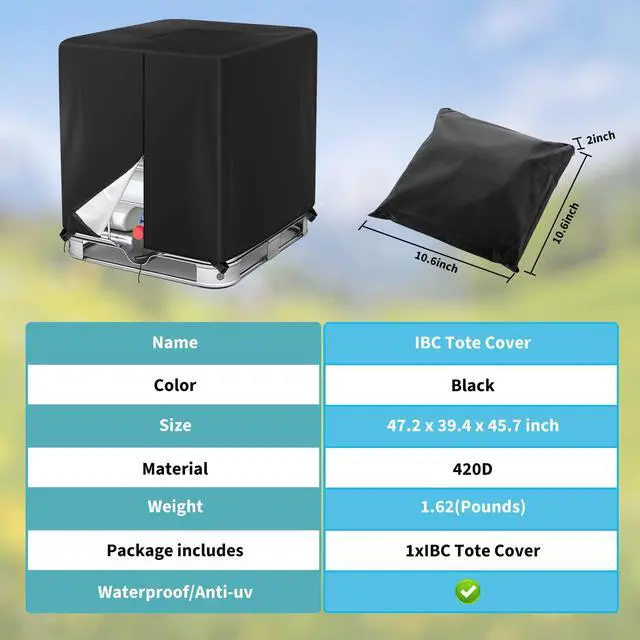 Alt view image 7 of 7 - Zipper IBC Tote Cover Huapate 275Gallon/1000L, 420D Black