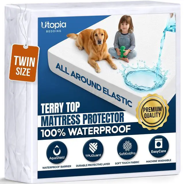 Main image of Waterproof Twin Size Mattress Protector fits Upto 15" deep Mattresses