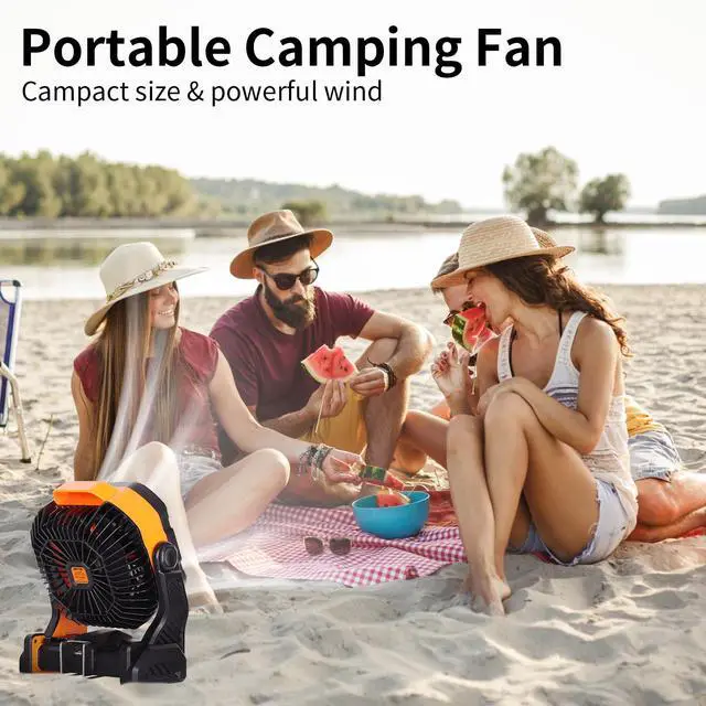 Alt view image 4 of 7 - 20000mAh Battery powered fan Camping Fan essentials Portable fan Battery OperatedRechargeable Outdoor Tent with Light & Hook Personal USB Desk for Camping,Orange