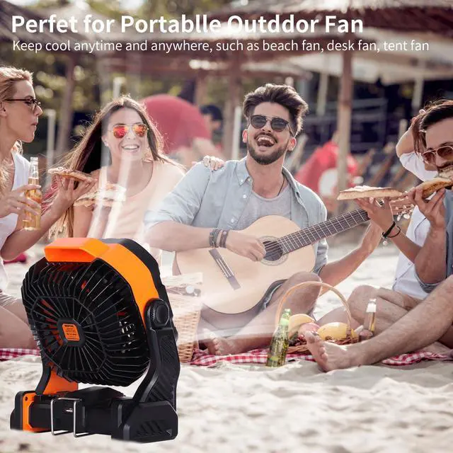 Alt view image 7 of 7 - 20000mAh Battery powered fan Camping Fan essentials Portable fan Battery OperatedRechargeable Outdoor Tent with Light & Hook Personal USB Desk for Camping,Orange