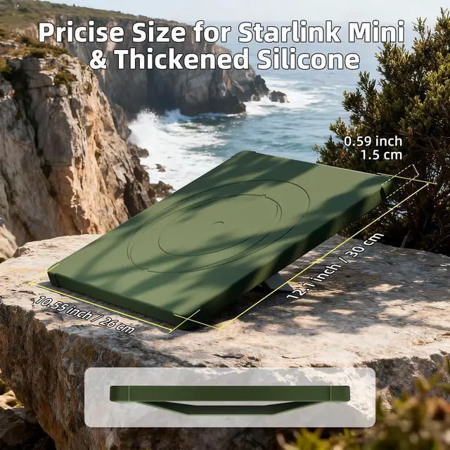Alt view image 5 of 6 - Starlink Mini Cover, Green Starlink Mini Protective Cover Liquid Silicone Sleeve Accessories for Camping Outdoor Protector from Scratching Hailstone