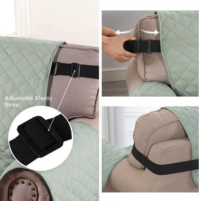 Alt view image 4 of 6 - Reversible Chair Cover Water Resistant Chair Couch Cover for Living Room Machine Washable Furniture Cover with Elastic Strap for Dogs, Pets(Armchair, Desert Sage/Beige)