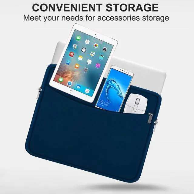 Alt view image 2 of 7 - Laptop Sleeve Case 14 inch, Shockproof Protective Laptop Cover Briefcase Carrying Computer Bag with Accessory Pocket Portable Computer Sleeve for 14" MacBook, HP, Dell, Lenovo, Acer, Blue
