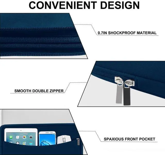 Alt view image 3 of 7 - Laptop Sleeve Case 14 inch, Shockproof Protective Laptop Cover Briefcase Carrying Computer Bag with Accessory Pocket Portable Computer Sleeve for 14" MacBook, HP, Dell, Lenovo, Acer, Blue