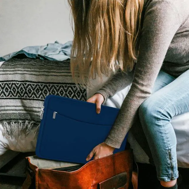 Alt view image 6 of 7 - Laptop Sleeve Case 14 inch, Shockproof Protective Laptop Cover Briefcase Carrying Computer Bag with Accessory Pocket Portable Computer Sleeve for 14" MacBook, HP, Dell, Lenovo, Acer, Blue