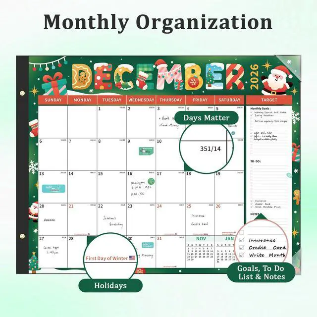 Alt view image 5 of 7 - Desk Calendar 2026-2027 Large 22"x17" Monthly Family Planner Pad with Protective Cover 18 Months Use July 2026 to December 2027 Season