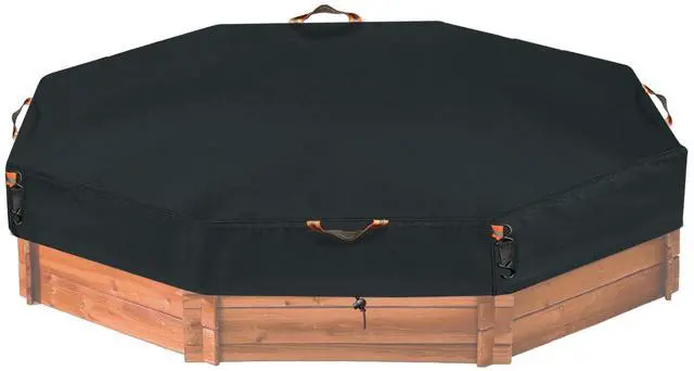 Main image of Octagonal Sandbox Cover, Windproof and Dustproof with Adjustable Hook and Loop for Stabilization, 420D Waterproof Oxford Fabric, Protect Outdoor Garden Kids Sandbox Sand and Toys (Black, 84"X78"X9"
