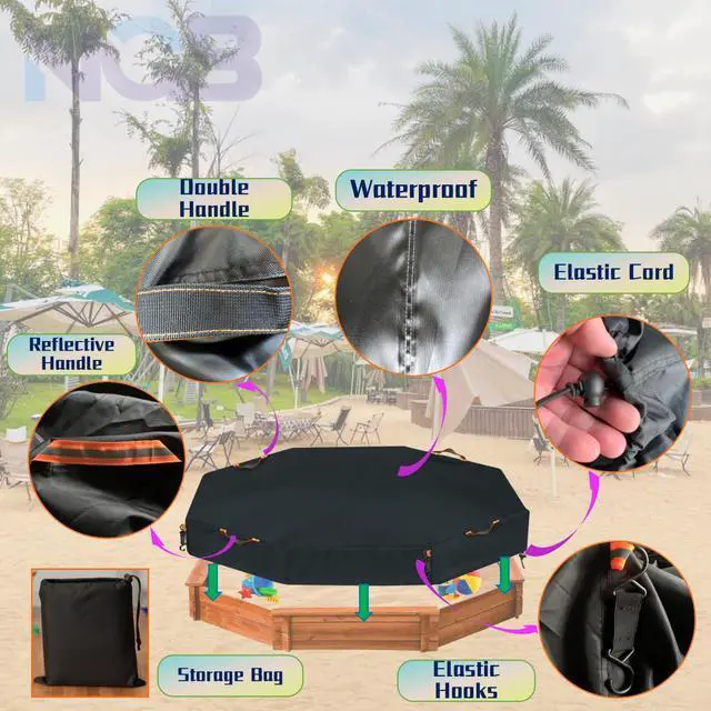 Alt view image 3 of 6 - Octagonal Sandbox Cover, Windproof and Dustproof with Adjustable Hook and Loop for Stabilization, 420D Waterproof Oxford Fabric, Protect Outdoor Garden Kids Sandbox Sand and Toys (Black, 84"X78"X9"