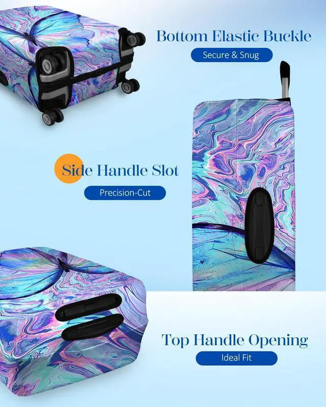 Alt view image 5 of 6 - Luggage Cover for Suitcase Tsa Approved Protector - Butterfly Luggage Sleeve Large Suit Case Cover Travel Stretch Baggage Case Protective Washable Fit 24-27 Inch