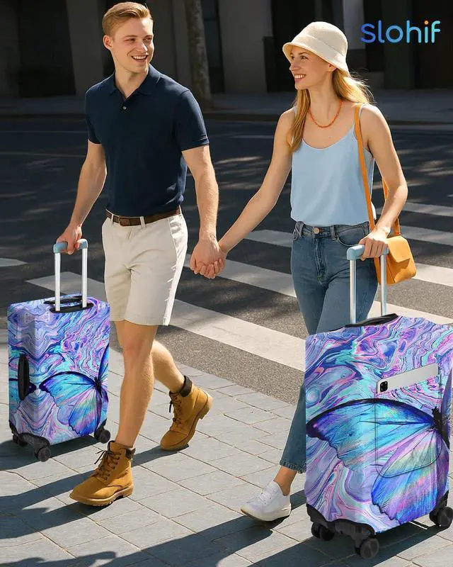 Alt view image 6 of 6 - Luggage Cover for Suitcase Tsa Approved Protector - Butterfly Luggage Sleeve Large Suit Case Cover Travel Stretch Baggage Case Protective Washable Fit 24-27 Inch