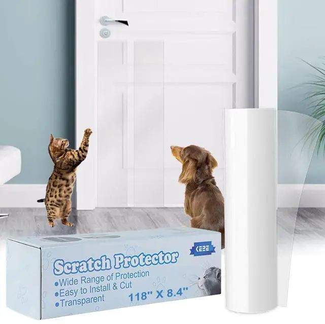 Main image of Door Scratch Protector, Clear Premium Furniture Guard, 118 x 8.4 Inch Cat Dog Scratch Shield Protector, Durable Anti-Scratch Vinyl Door Cover Protects Walls & Furniture