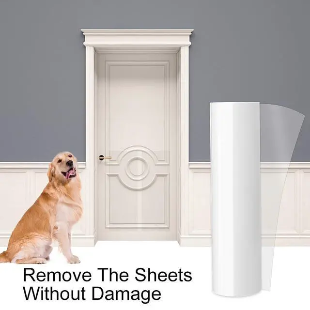 Alt view image 3 of 7 - Door Scratch Protector, Clear Premium Furniture Guard, 118 x 8.4 Inch Cat Dog Scratch Shield Protector, Durable Anti-Scratch Vinyl Door Cover Protects Walls & Furniture