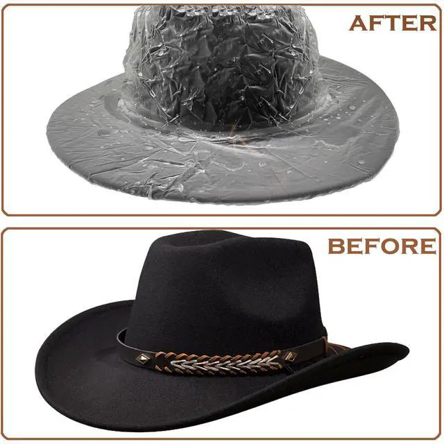 Alt view image 3 of 7 - Alpha 4 Pack Cowboy Rain Cover Plastic Hat Protectors Men's Rain Hat Waterproof Hat Covers for Storage White