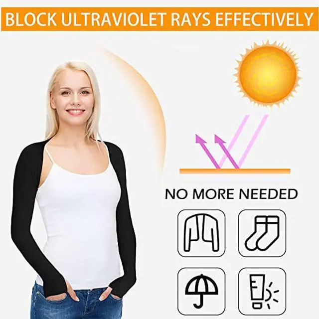 Alt view image 4 of 7 - Cool Shawl Arm Covers 2-Pack Sun Protection with Finger Holes UV Protection Arm Covers for Golf (black) One size fits all