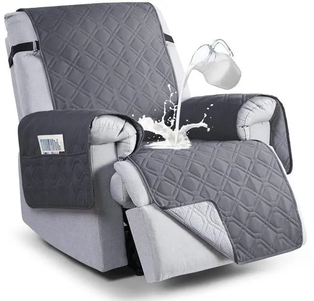 Main image of 100% Waterproof Recliner Chair Covers, Recliner Cover Non-Slip Dog Chair Cover Furniture Protector Washable Slipcover with Pocket, Elastic Straps for Pets, Dogs(Dark Gray, 23.6")