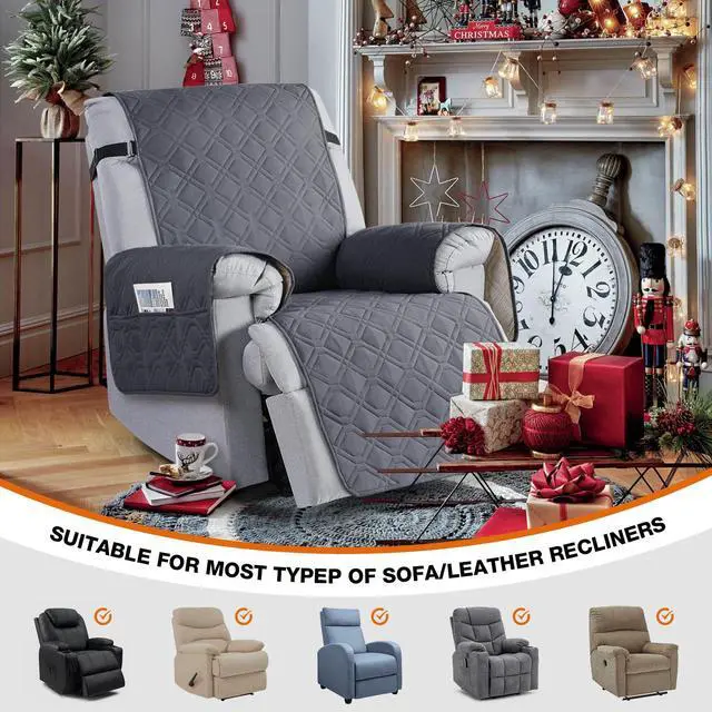 Alt view image 2 of 7 - 100% Waterproof Recliner Chair Covers, Recliner Cover Non-Slip Dog Chair Cover Furniture Protector Washable Slipcover with Pocket, Elastic Straps for Pets, Dogs(Dark Gray, 23.6")