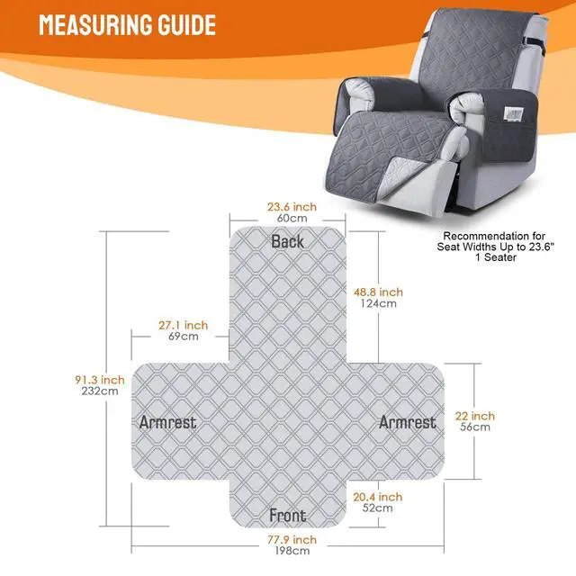 Alt view image 4 of 7 - 100% Waterproof Recliner Chair Covers, Recliner Cover Non-Slip Dog Chair Cover Furniture Protector Washable Slipcover with Pocket, Elastic Straps for Pets, Dogs(Dark Gray, 23.6")