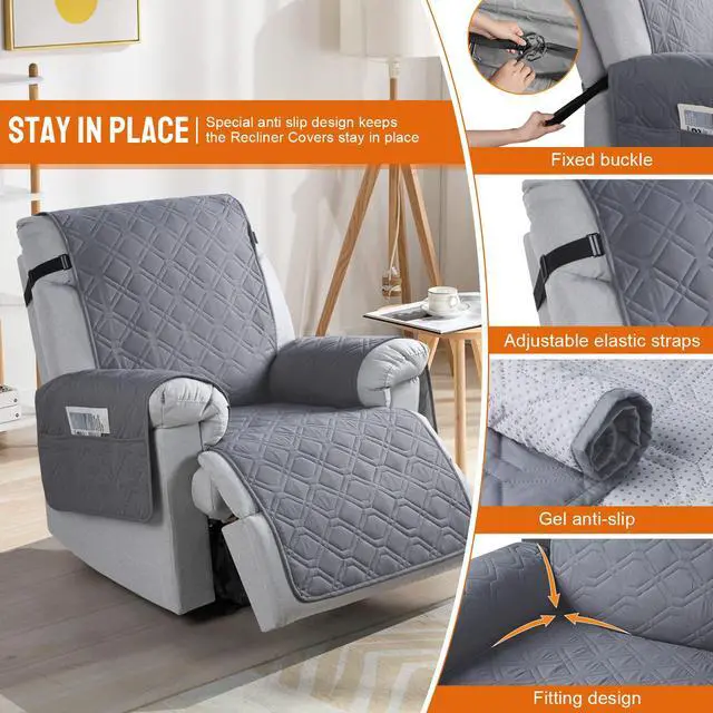 Alt view image 5 of 7 - 100% Waterproof Recliner Chair Covers, Recliner Cover Non-Slip Dog Chair Cover Furniture Protector Washable Slipcover with Pocket, Elastic Straps for Pets, Dogs(Dark Gray, 23.6")