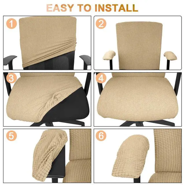 Alt view image 4 of 7 - 4 Pcs Office Chair Covers Stretchable Armrest Seat,XL,Camel