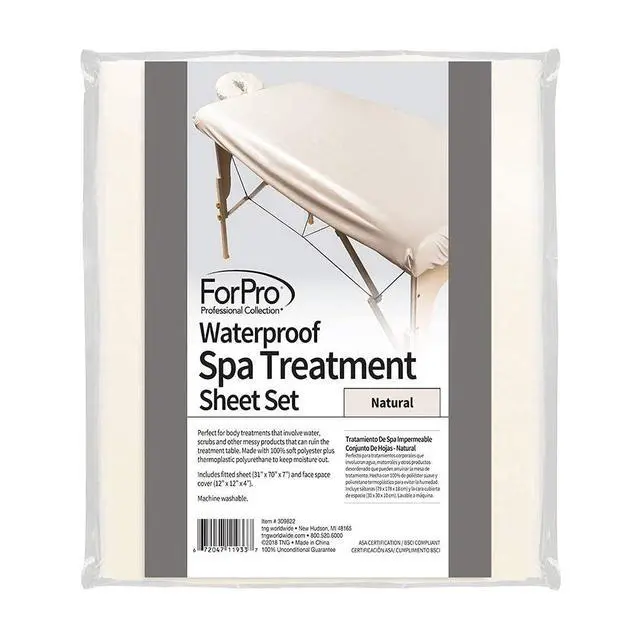 Alt view image 2 of 5 - ForPWaterproof Massage Table Cover, Protective Spa Treatment Sheet Set for Massage Tables, Machine Washable, includes Massage Fitted Sheet and Face Rest Cover, Natural