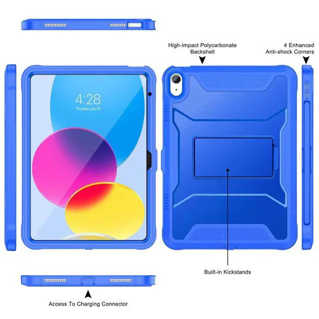 Alt view image 3 of 7 - Case for iPad (A16) 11th Generation 11-inch 2025, iPad 10th Generation 10.9-inch 2022, with Built-in Screen Protector and Kickstand, Rugged Full Body Protective Cover - Abyss Blue