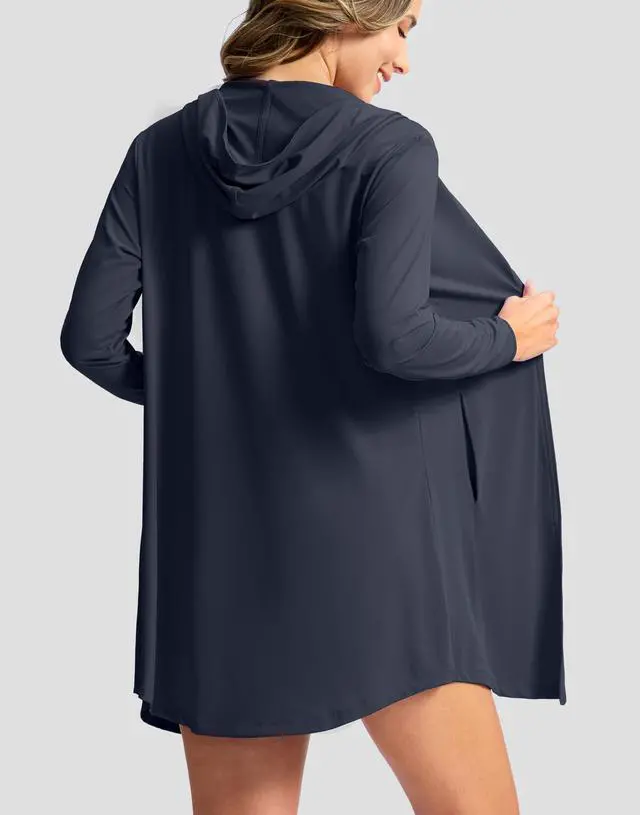 Alt view image 2 of 7 - Women's UPF50+ Swim Cover Up Sun Protection Hoodie Long UV Jacket SPF Lightweight Swimsuit Beach Cover Ups for Women (Navy_L)