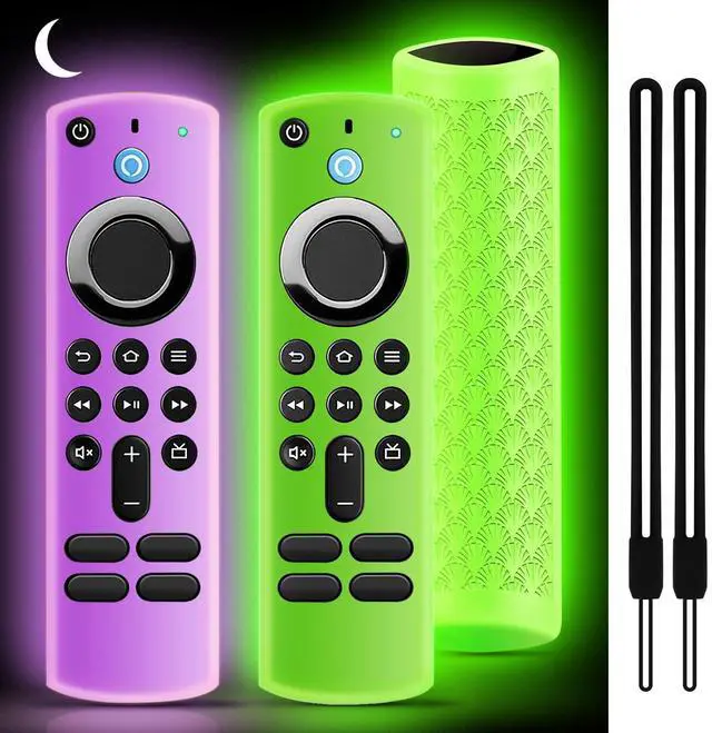 Main image of (2 Pack) Silicone Protective Remote Cover Compatible with TVStick, HD, 3rd Gen, 4K Remote Controls, Anti-Slip Remote Control Case with Lanyard(Glow Green&Glow Purple)
