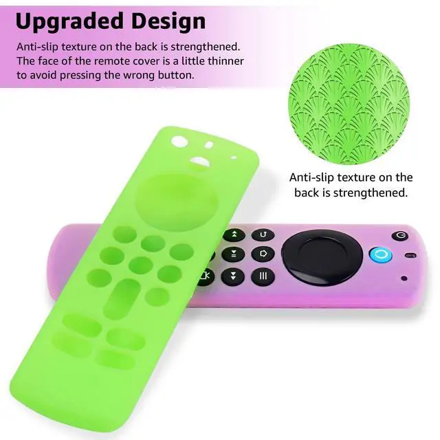 Alt view image 2 of 7 - (2 Pack) Silicone Protective Remote Cover Compatible with TVStick, HD, 3rd Gen, 4K Remote Controls, Anti-Slip Remote Control Case with Lanyard(Glow Green&Glow Purple)