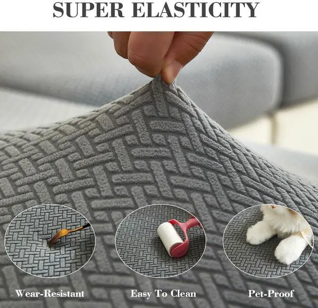 Alt view image 5 of 7 - Couch Cushion Covers Sofa Covers Couch Covers for Sofa Pet Friendly Universal Sofa Covers Washable Stretch Slipcovers for Sectional Sofa (Texture Gray,Large Single Seat Cover)