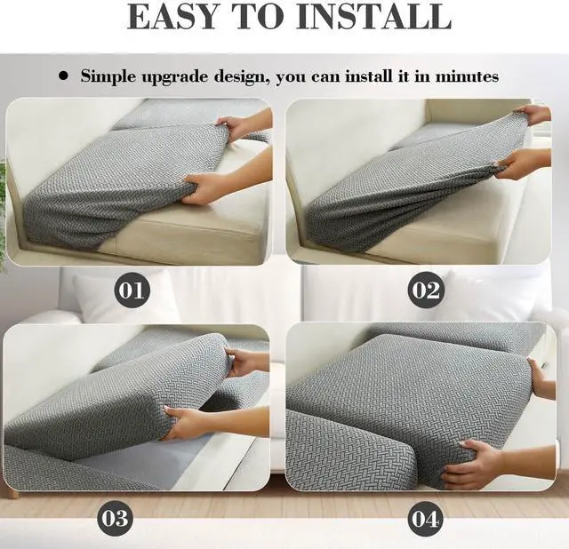 Alt view image 7 of 7 - Couch Cushion Covers Sofa Covers Couch Covers for Sofa Pet Friendly Universal Sofa Covers Washable Stretch Slipcovers for Sectional Sofa (Texture Gray,Large Single Seat Cover)