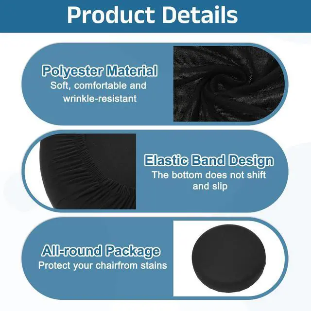 Alt view image 4 of 7 - 4 Pack Stool Covers Round, 16-18 Inch Bar Stool Covers Washable Dustproof Slipcover Seat Cushion with Elastic No Sponge Pad for Bar Kitchen Living Room Decor, Black