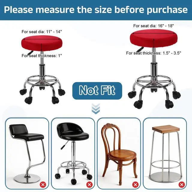 Alt view image 5 of 7 - 4 Pack Stool Covers Round, 16-18 Inch Bar Stool Covers Washable Dustproof Slipcover Seat Cushion with Elastic No Sponge Pad for Bar Kitchen Living Room Decor, Black