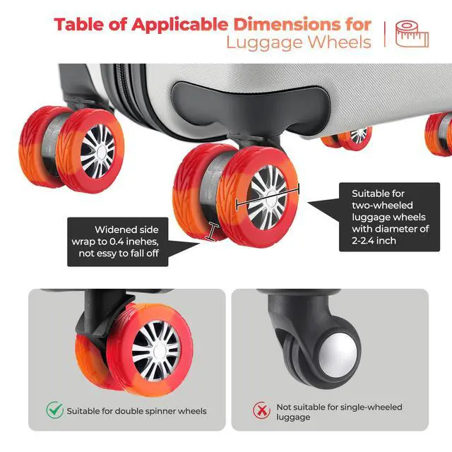 Alt view image 3 of 6 - 8Pcs Upgrade Luggage Wheel Covers,Travel Accessories (Bright Red/Orange)