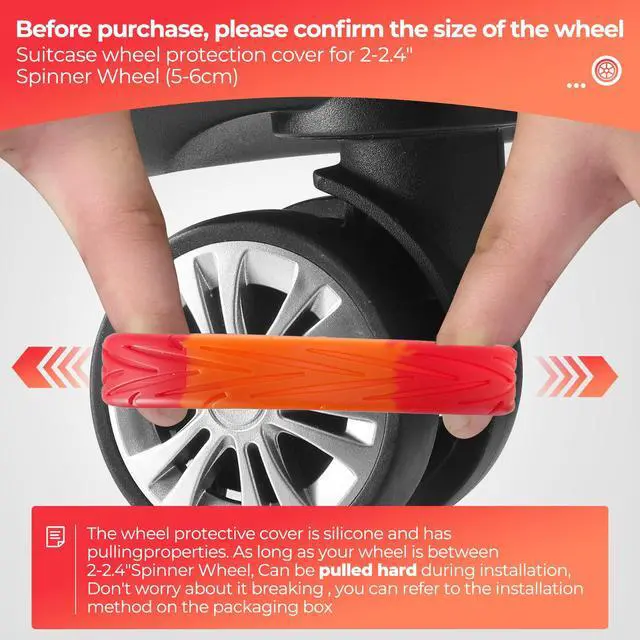 Alt view image 4 of 6 - 8Pcs Upgrade Luggage Wheel Covers,Travel Accessories (Bright Red/Orange)