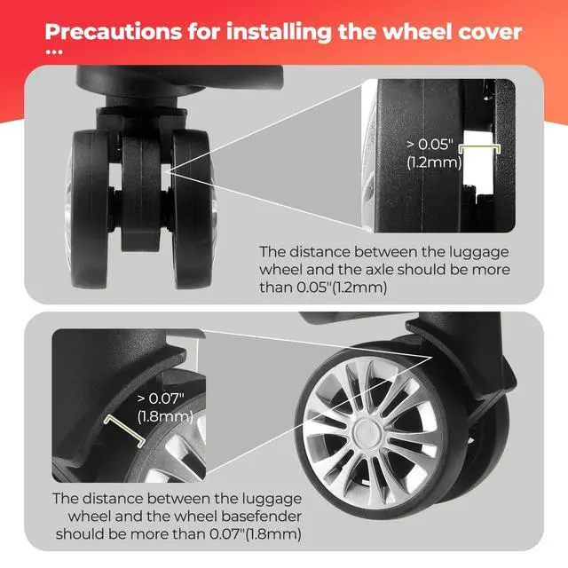 Alt view image 6 of 6 - 8Pcs Upgrade Luggage Wheel Covers,Travel Accessories (Bright Red/Orange)