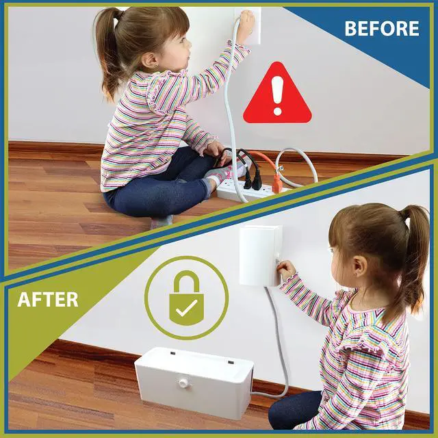 Alt view image 2 of 7 - Power Strip Cover and Outlet Cover Box - Effectively Baby Proofs Power Strip on Floor or Wall, Protects Small Hands & Fingers, Cover Box and Outlet Cover Box (White-Bundle)