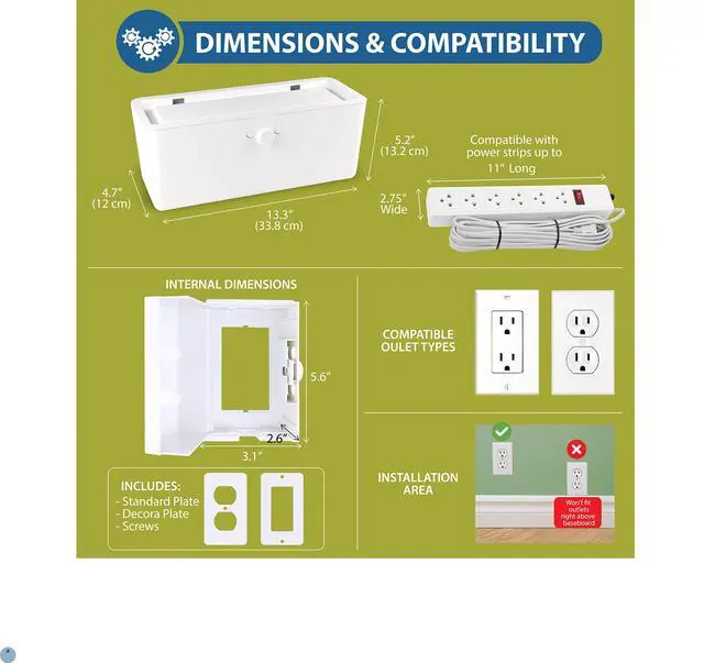Alt view image 7 of 7 - Power Strip Cover and Outlet Cover Box - Effectively Baby Proofs Power Strip on Floor or Wall, Protects Small Hands & Fingers, Cover Box and Outlet Cover Box (White-Bundle)