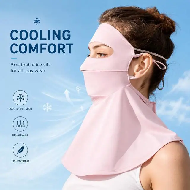 Alt view image 4 of 7 - Face Cover for Sun Protection UPF 50+ UV Face Mask, UV Face Shield for Golf, Hiking Fishing & Outdoors Breathable (Pink)