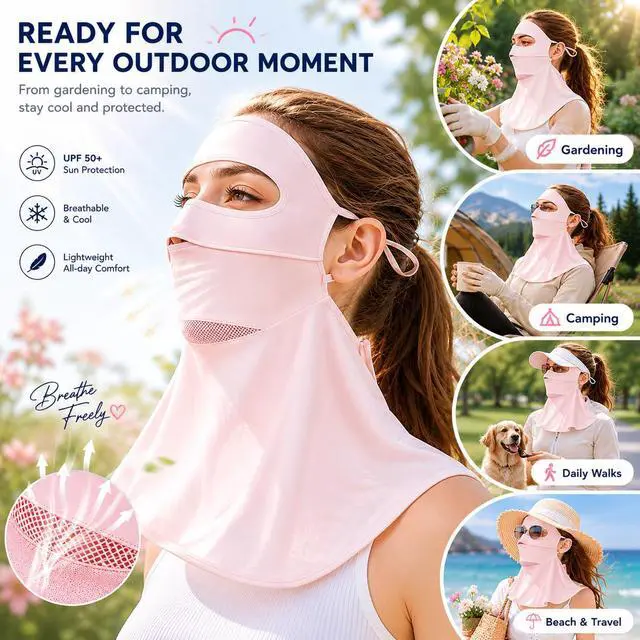 Alt view image 7 of 7 - Face Cover for Sun Protection UPF 50+ UV Face Mask, UV Face Shield for Golf, Hiking Fishing & Outdoors Breathable (Pink)