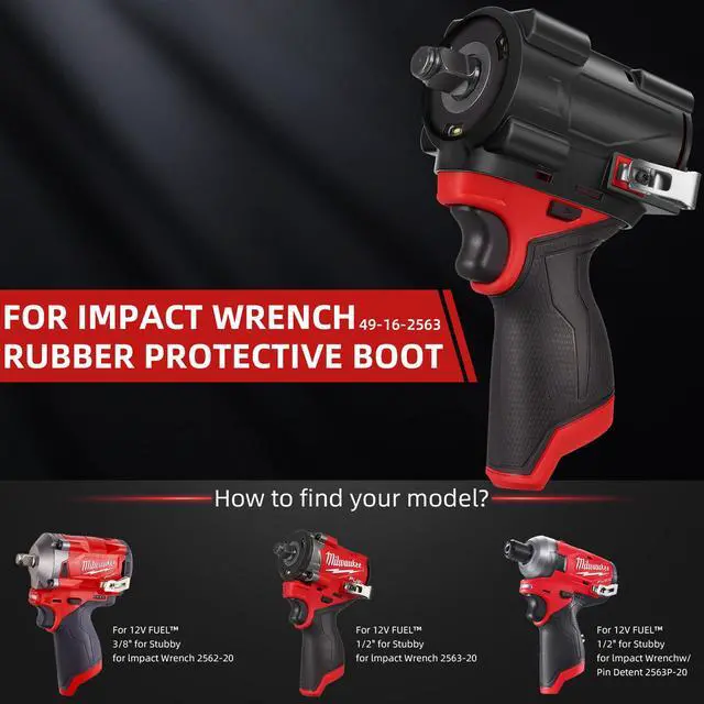 Alt view image 3 of 7 - 2562-20, 2563-20, 2563p-20 Impact Driver Rubber Protective Boot Cover Fit for Milwaukee M12 Fuel Stubby 3/8" & 1/2" Impact Wrench - 49-16-2563