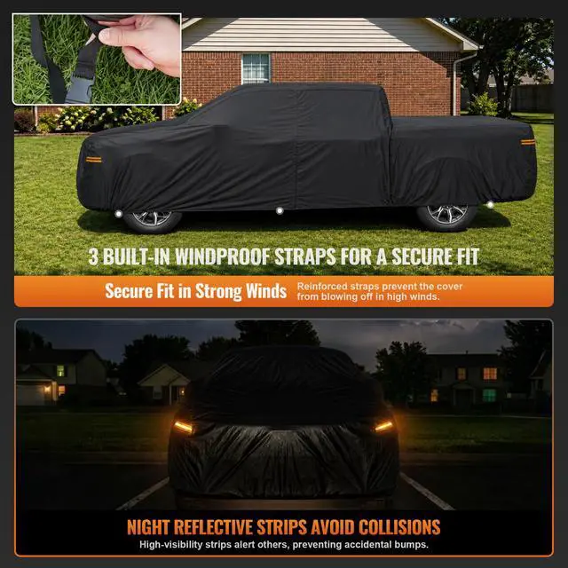 Alt view image 5 of 5 - Truck Cover Outdoor Pickup Car Covers(Length up to 210 inch) Universal Fit for Toyota Tundra,Nissan Frontier,Ford F150,Chevy C10,GMC Canyon Sierra 1500,Colorado etc Size T1(See Size Chart)