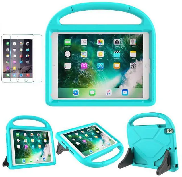 Main image of Kids Case for iPad 5th/6th Generation (9.7-inch, 2017/2018), iPad Air 2 Case with Screen Protector, iPad Pro 9.7 Durable Shockproof Protective Cover with Handle Stand for Kids, Cyan
