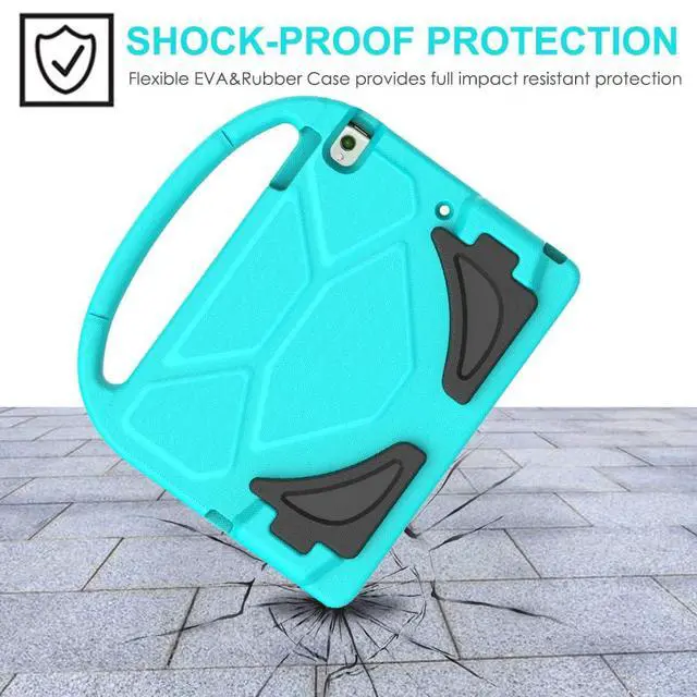 Alt view image 4 of 7 - Kids Case for iPad 5th/6th Generation (9.7-inch, 2017/2018), iPad Air 2 Case with Screen Protector, iPad Pro 9.7 Durable Shockproof Protective Cover with Handle Stand for Kids, Cyan