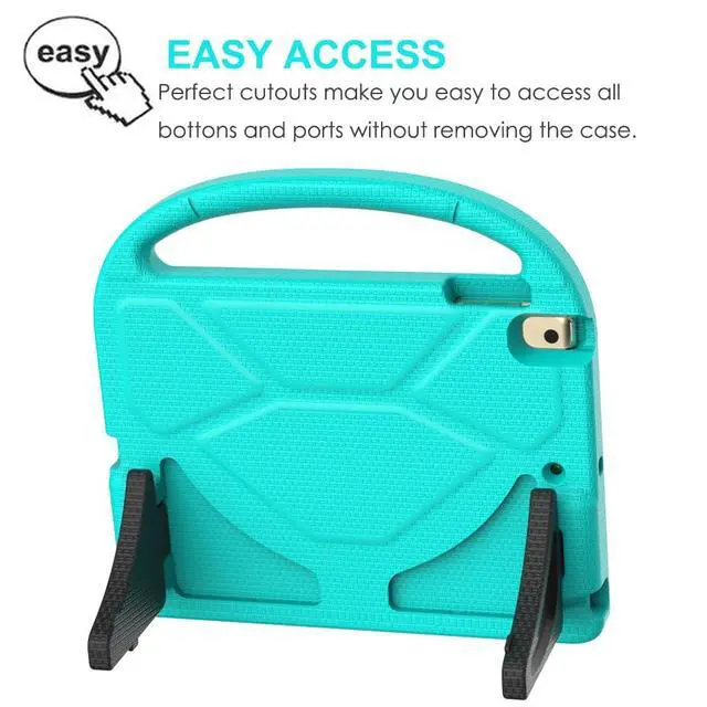 Alt view image 5 of 7 - Kids Case for iPad 5th/6th Generation (9.7-inch, 2017/2018), iPad Air 2 Case with Screen Protector, iPad Pro 9.7 Durable Shockproof Protective Cover with Handle Stand for Kids, Cyan