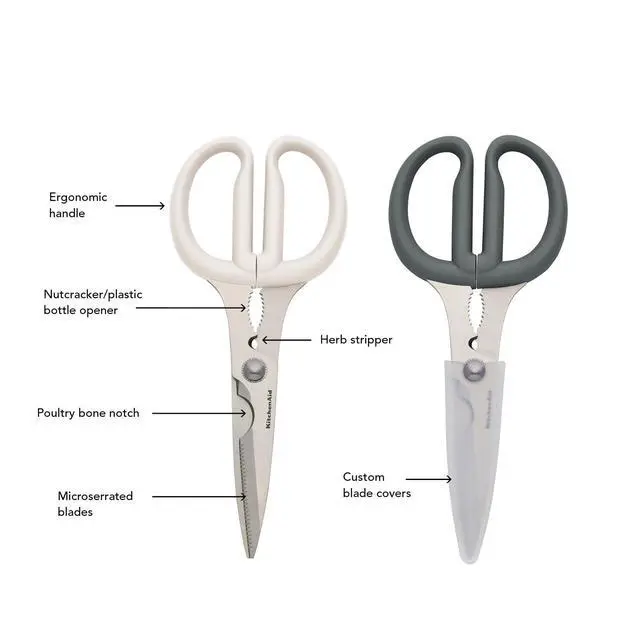Alt view image 6 of 7 - Multipurpose Shear Set Versatile Scissors with Nutcracker, Bottle Opener, Ergonomic Handles with Protective Blade Covers, 2-Piece