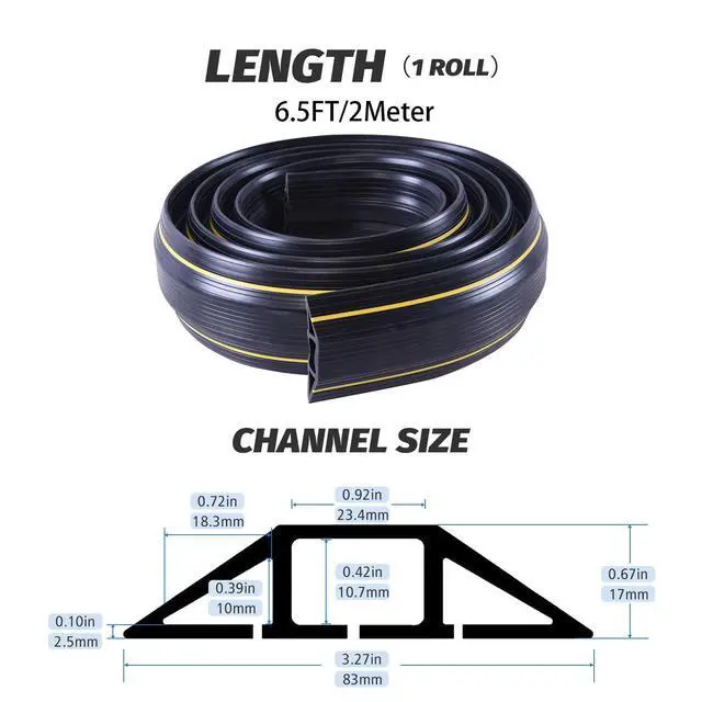Alt view image 2 of 6 - 6.5FT Heavy Duty PVC Floor Cable Cover, Floor Cord Cover, Cable Protector Protect Wire for Indoor and Outdoor Cable Cavity = 0.94" (W) x 0.4" (H)(3 Channels