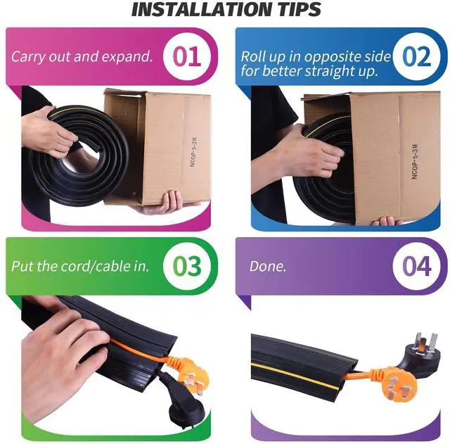Alt view image 3 of 6 - 6.5FT Heavy Duty PVC Floor Cable Cover, Floor Cord Cover, Cable Protector Protect Wire for Indoor and Outdoor Cable Cavity = 0.94" (W) x 0.4" (H)(3 Channels